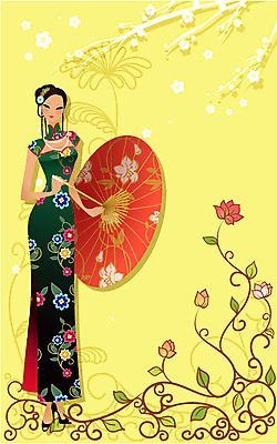 EPS 전신 모델 해외 여자 아시아 외국문화 포즈 꽃무늬 일러스트 중국문화 한명 사람 이벤트 20대 성인 30대 청춘 중국인 깨끗함 중국 전통의상 치파오 미인 양산 국내일러스트 외국인 1 동양문화 전통 꽃 나라 문화 컨셉 무늬 동양인 청년 장년 파일형식 벡터