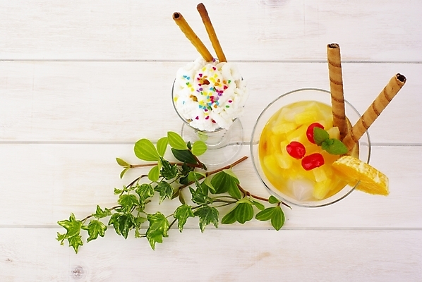 포토 JPG 스튜디오촬영 식물 음식 잎 오렌지 과일 디저트 잔 귤 사람없음 장식 하이앵글 신선 파르페 후르츠칵테일 국내포토 식기 뷰포인트 실내 파일형식