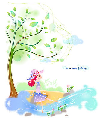 EPS 주간 전신 나무 구름 계절 여자 여행 일러스트 물놀이 휴가 한명 사람 20대 성인 야외 여름 여름휴가 바캉스 청춘 개울 시원함 들풀 여자만 여자한명만 성인여자만 청년만 청년여자만 성인한명만 청년여자한명만 성인여자한명만 성인만 국내일러스트 자연요소 식물 1 컨셉 놀이 청년 강 파일형식 벡터 여름_계절