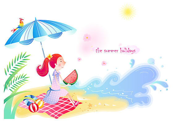 EPS 주간 전신 계절 여자 음식 파도 바다 여행 일러스트 휴가 휴식 수박 한명 사람 20대 성인 해변 야외 여름 여름휴가 바캉스 청춘 모래사장 매트 파라솔 시원함 비치볼 앵무새 튜브 여자만 여자한명만 성인여자만 청년만 청년여자만 성인한명만 청년여자한명만 성인여자한명만 성인만 국내일러스트 자연요소 1 컨셉 과일 공 조류 바캉스용품 청년 파일형식 벡터 여름_계절