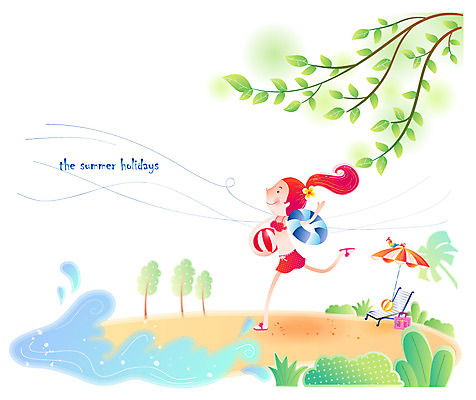 EPS 주간 전신 나무 계절 여자 바다 여행 일러스트 바람 휴가 한명 사람 20대 성인 해변 야외 여름 여름휴가 바캉스 청춘 파라솔 시원함 비치볼 선베드 튜브 여자만 여자한명만 성인여자만 청년만 청년여자만 성인한명만 청년여자한명만 성인여자한명만 성인만 국내일러스트 자연요소 식물 1 컨셉 의자 공 날씨 바캉스용품 청년 파일형식 벡터 여름_계절