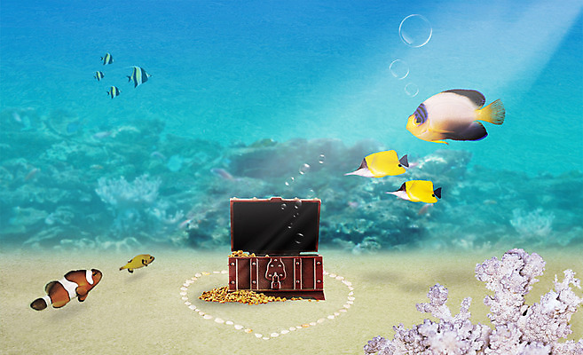 PSD 편집 편집이미지 사계절 계절 바다 백그라운드 자연 어류 풍경 사람없음 여름 바닷속 해저 거품 물방울 하트 산호 열대어 디지털합성 합성 보물상자 보물함 보석함 편집포토 이미지편집 모양 수중 수중동물 자포동물 생태계 파일형식