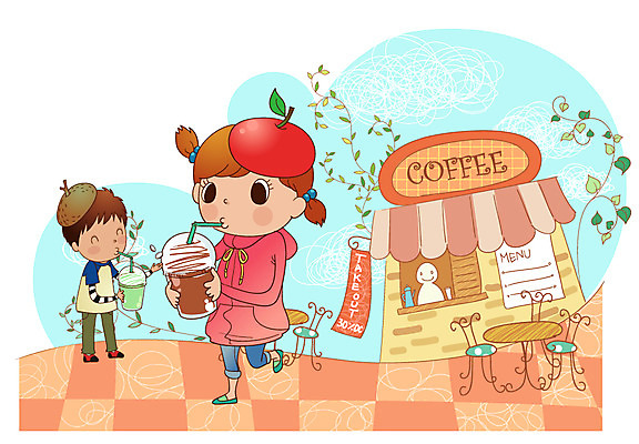 EPS 주간 여자 남자 음료 초등학생 어린이 의자 일러스트 비즈니스 탁자 사람 소녀 소년 야외 두명 경제 세일 구매 어린이경제 테이크아웃 어린이만 국내일러스트 자연요소 학생 가구 쇼핑 파일형식 벡터