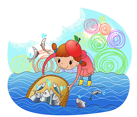 EPS 여자 초등학생 어린이 바다 일러스트 비즈니스 어류 한명 사람 소녀 경제 뜰채 고기잡이 어린이경제 수익 수익률 여자만 여자한명만 어린이만 소녀만 소녀한명만 국내일러스트 1 학생 어업 수중동물 낚시용품 파일형식 벡터