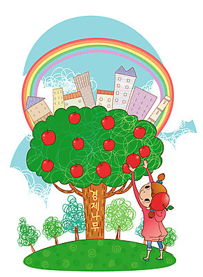 EPS 나무 여자 초등학생 어린이 무지개 일러스트 비즈니스 한명 사람 소녀 건물 경제 도시 어린이경제 사과나무 기초 여자만 여자한명만 어린이만 소녀만 소녀한명만 국내일러스트 자연요소 식물 1 학생 건축물 사과 파일형식 벡터