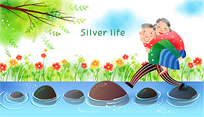 EPS 주간 전신 나무 부부 커플 여자 노년 남자 꽃 행복 일러스트 사람 야외 두명 실버라이프 노부부 개울 실버 편안함 사회복지 즐거움 외출 노인복지 요양원 실버타운 징검다리 노인만 성인만 안락 국내일러스트 자연요소 식물 라이프스타일 감정 컨셉 관계 성인 강 다리_건축물 감각 복지 파일형식 벡터