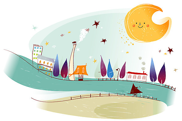 EPS 자연요소 나무 계절 별 백그라운드 일러스트 자연 날씨 풍경 사람없음 야외 건물 울타리 마을 봄 달 야간 달빛 상큼 봄배경 국내일러스트 식물 건축물 담장 생태계 파일형식 벡터