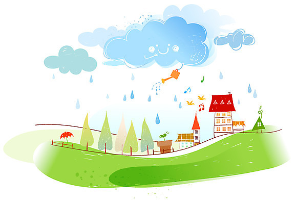 EPS 주간 자연요소 나무 구름 사계절 계절 백그라운드 일러스트 우산 자연 날씨 풍경 초원 사람없음 야외 건물 마을 봄 물뿌리개 봄비 비 빗방울 상큼 봄배경 국내일러스트 식물 건축물 비_날씨 생태계 파일형식 벡터