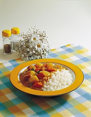 포토 JPG 그릇 식기 접시 꽃 한식 음식 밥 한국 실내 근접촬영 사람없음 장식 세로 식탁보 양념통 카레라이스 카레덮밥 국내포토 식물 아시아 뷰포인트 통 내부 양념 덮밥 카레 파일형식