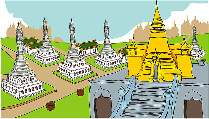 EPS 주간 시설물 건축 여행 고건축 일러스트 태국 휴가 휴식 사람없음 야외 동양건축 세계여행 태국건축 국내일러스트 자연요소 건축물 아시아 컨셉 세계 파일형식 벡터 동양