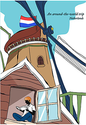 EPS 주간 공공시설 남자 건축 여행 일러스트 창문 휴가 휴식 주택 한명 사람 20대 성인 야외 건물 책 독서 풍차 세계여행 네덜란드 네덜란드국기 남자만 남자한명만 성인남자만 청년만 청년남자만 청년남자한명만 성인한명만 성인남자한명만 성인만 국내일러스트 자연요소 1 건축물 유럽 컨셉 청년 세계 국기 시설 파일형식 벡터