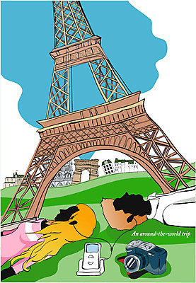 EPS 주간 커플 여자 남자 이어폰 여행 일러스트 휴가 휴식 사람 야외 두명 카메라 프랑스 세계여행 MP3 에펠탑 개선문 파리_프랑스 국내일러스트 자연요소 유럽 음향기기 컨셉 관계 전자제품 세계 파리 랜드마크 파일형식 벡터