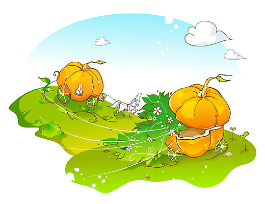 EPS 주간 식물 구름 꽃 백그라운드 채소 일러스트 식재료 하늘 호박 동화 날씨 나뭇잎 이벤트 사람없음 야외 초록색 맑음 숲 마차 호박마차 국내일러스트 자연요소 교통수단 컬러 잎 파일형식 벡터