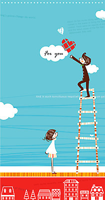 EPS 주간 구름 커플 여자 남자 프로포즈 데이트 일러스트 사다리 하늘 주택 사랑 사람 야외 두명 하트 국내일러스트 자연요소 모양 감정 관계 건물 도구 파일형식 벡터