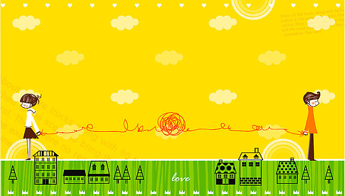 EPS 주간 나무 구름 커플 여자 남자 감정 컬러 일러스트 동화 주택 사랑 사람 야외 두명 노란색 이별 인연 붉은실 국내일러스트 자연요소 식물 컨셉 관계 건물 파일형식 벡터