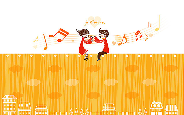 EPS 구름 커플 여자 남자 감정 음악 데이트 음표 일러스트 노래 상상 주택 사랑 사람 두명 판타지 하트 오선지 국내일러스트 자연요소 모양 기호 관계 문화예술 건물 악보 오선 파일형식 벡터