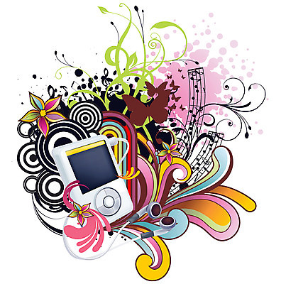 EPS 문양 꽃 음악 이어폰 백그라운드 음표 일러스트 추상 사람없음 MP3 아이팟 국내일러스트 식물 기호 음향기기 무늬 문화예술 전자제품 파일형식 벡터