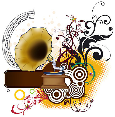 EPS 문양 꽃 음악 음향기기 백그라운드 음표 일러스트 추상 사람없음 레코드 축음기 전축 국내일러스트 식물 기호 무늬 문화예술 전자제품 골동품 음반 파일형식 벡터