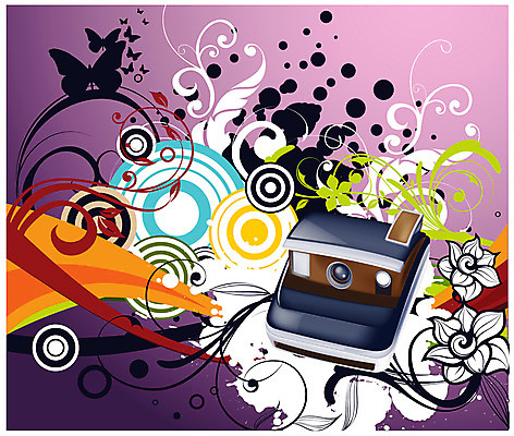 EPS 문양 꽃 나비 백그라운드 일러스트 추상 사람없음 전자제품 카메라 가전제품 폴라로이드 국내일러스트 식물 곤충 무늬 파일형식 벡터