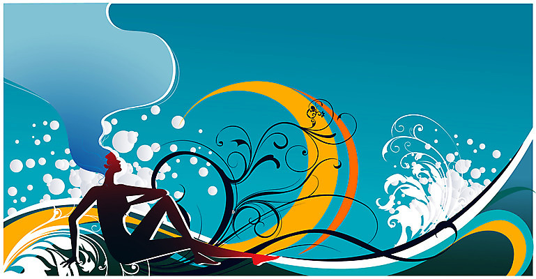 EPS 문양 여자 실루엣 파도 바다 백그라운드 무늬 일러스트 추상 해변 달 물방울 여자만 국내일러스트 자연요소 촬영기법 사람 파일형식 벡터