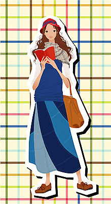 EPS 전신 모델 우먼라이프 계절 여자 패션 일러스트 한명 사람 20대 성인 쇼핑 청춘 독서 유행 가을 개성 롱스커트 성인여자한명만 국내일러스트 1 라이프스타일 컨셉 청년 치마 여자한명만 성인여자만 파일형식 벡터