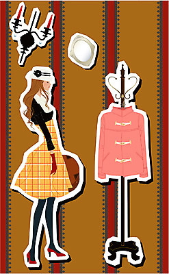 EPS 모델 우먼라이프 계절 원피스 여자 패션 구두 장갑 가방 일러스트 벽지 한명 사람 20대 성인 쇼핑 유행 거울 코트 가을 옷걸이 촛대 개성 성인여자한명만 국내일러스트 1 라이프스타일 잡화 옷 신발 청년 외투 여자한명만 성인여자만 파일형식 벡터