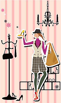 EPS 모델 우먼라이프 계절 여자 패션 구두 포즈 일러스트 조명 실내 한명 사람 20대 성인 장식 쇼핑 유행 가을 옷걸이 옷가게 개성 구두상점 성인여자한명만 국내일러스트 1 라이프스타일 옷 신발 청년 내부 상점 여자한명만 성인여자만 파일형식 벡터