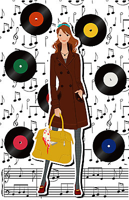 EPS 모델 우먼라이프 계절 여자 패션 포즈 백그라운드 음표 일러스트 한명 사람 20대 성인 쇼핑 유행 가을 오선지 개성 성인여자한명만 가을배경 국내일러스트 1 라이프스타일 기호 음악 청년 악보 오선 여자한명만 성인여자만 파일형식 벡터 가을_계절