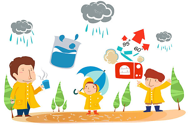 EPS 나무 구름 여자 남자 어린이 일러스트 우산 건강 경고 안전 사람 소녀 소년 성인 야외 세명 비 위험 사회이슈 예방 생활안전 장마 조심 살균 국내일러스트 자연요소 식물 컨셉 날씨 비_날씨 안전수칙 파일형식 벡터