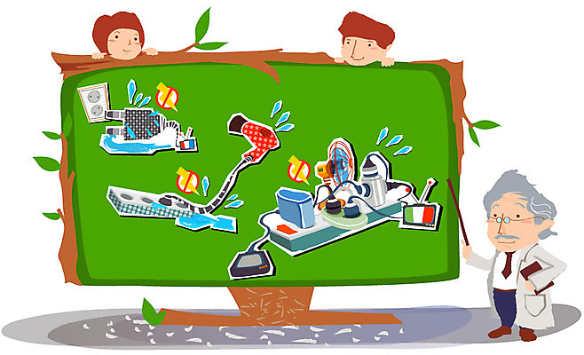 EPS 여자 할아버지 노년 남자 어린이 일러스트 박사 경고 안전 사람 세명 전자제품 교사 칠판 콘센트 전기에너지 위험 사회이슈 알림 예방 생활안전 지시봉 감전 감전사고 멀티탭 예방교육 국내일러스트 직업 교육 컨셉 성인 에너지 사건 안전수칙 파일형식 벡터