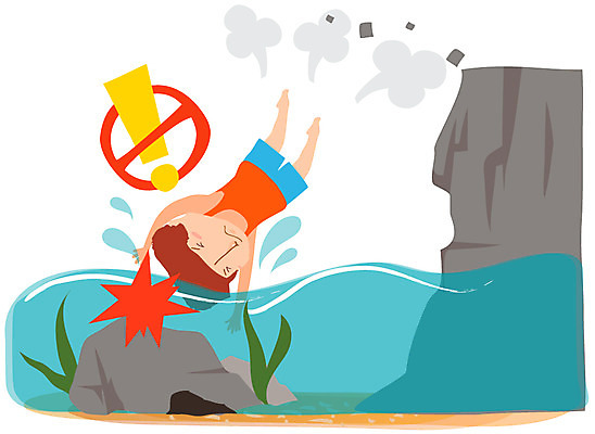 EPS 남자 초등학생 어린이 일러스트 물놀이 표시 휴가 경고 한명 안전 사람 소년 야외 여름 계곡 금지 돌_바위 바위 떨어짐 위험 사회이슈 다이빙 예방 생활안전 안전사고 남자만 남자한명만 어린이만 소년만 소년한명만 국내일러스트 1 학생 계절 컨셉 놀이 수영 사건 안전수칙 수중스포츠 파일형식 벡터