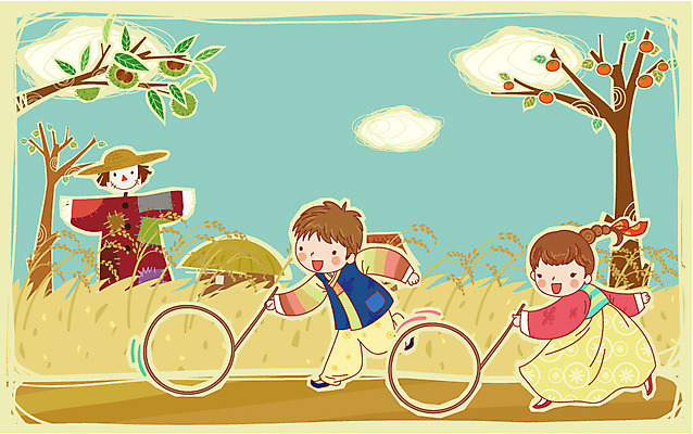 EPS 주간 구름 계절 여자 명절 기념일 남자 전통문화 어린이 일러스트 놀이 하늘 논 남매 사람 야외 두명 추석 전통놀이 가을 농촌 시골 한복 감나무 허수아비 고향 밤나무 굴렁쇠 중추절 어린이만 국내일러스트 자연요소 나무 한국전통 전통 문화 농업 가족 감 이벤트 놀이용품 중국 밤_견과류 전통의상 파일형식 벡터