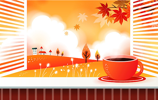 EPS 나무 구름 사계절 계절 커피 음식 백그라운드 단풍 일러스트 창문 자연 단풍나무 주택 풍경 사람없음 가을 커피잔 언덕 한가함 가을배경 국내일러스트 자연요소 식물 음료 컨셉 잎 잔 건물 생태계 파일형식 벡터 가을_계절