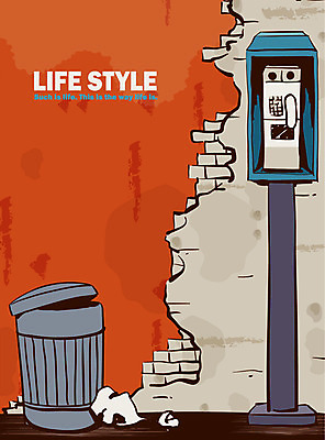 EPS 라이프스타일 건축물 벽 일러스트 거리 사람없음 야외 통신기기 쓰레기통 화장지 쓰레기 전화기 공중전화 국내일러스트 건축 통신 생활 기계 파일형식 벡터