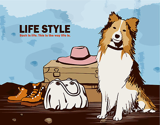 EPS 동물 척추동물 모자 라이프스타일 육지동물 여행 가방 일러스트 포유류 사람없음 여행가방 개 강아지 워커 국내일러스트 잡화 신발 생활 반려동물 파일형식 벡터