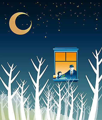 EPS 나무 별 화분 어린이 백그라운드 일러스트 창문 상상 밤하늘 주택 사람 두명 판타지 달 야간 아저씨 어린이만 국내일러스트 자연요소 식물 하늘 건물 파일형식 벡터