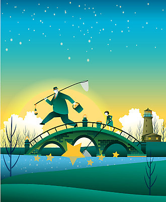 EPS 나무 구름 별 호수 어린이 여행 백그라운드 일러스트 교통시설 상상 등대 사람 야외 두명 판타지 태양 노을 아저씨 별따기 가교 어린이만 국내일러스트 자연요소 식물 건축물 교통 시설 파일형식 벡터