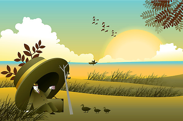 EPS 나무 구름 모자 커피 여행 백그라운드 일러스트 상상 휴식 오리 한명 사람 야외 판타지 태양 노을 풀잎 중절모 아저씨 철새 국내일러스트 자연요소 식물 모자_잡화 1 잡화 음료 컨셉 잎 조류 풀_식물 파일형식 벡터