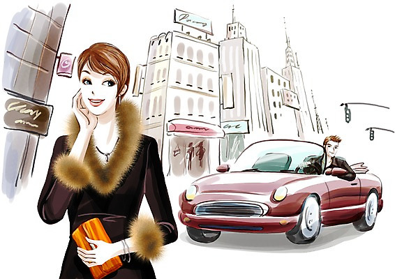 PSD 우먼라이프 여자 패션 남자 길 데이트 일러스트 부분 자동차 거리 사람 빌딩 상반신 야외 두명 건물 쇼핑 청춘 가을 도시 도심 오픈카 픽업 국내일러스트 라이프스타일 건축물 계절 육상교통 컨셉 승용차 파일형식