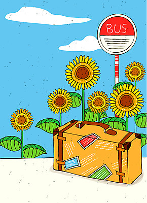 EPS 주간 구름 잡화 계절 꽃 여행 백그라운드 가방 라인일러스트 일러스트 교통시설 하늘 휴가 해바라기 이벤트 사람없음 야외 캐리어 여행가방 버스정류장 알림 라인아트 버스표지판 국내일러스트 자연요소 식물 선 교통 표지판 역 시설 파일형식 벡터