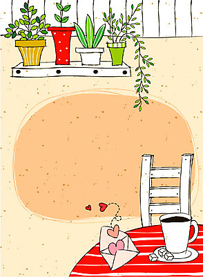 EPS 식물 식기 화분 커피 가구 백그라운드 의자 라인일러스트 일러스트 창문 탁자 편지봉투 선반 실내 이벤트 사람없음 하트 커피잔 찻잔 각설탕 편지 알림 라인아트 국내일러스트 모양 음료 선 생활용품 봉투 잔 내부 설탕 파일형식 벡터