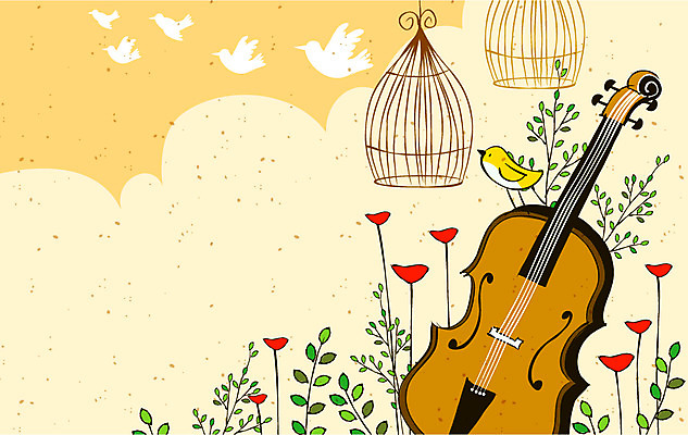 EPS 동물 꽃 악기 음악 백그라운드 라인일러스트 일러스트 조류 현악기 이벤트 사람없음 알림 라인아트 새장 첼로 국내일러스트 식물 선 문화예술 케이지 파일형식 벡터 찰현악기