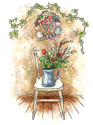PSD 식물 꽃 화분 인형 백그라운드 의자 일러스트 페인터 주전자 수채화 실내 사람없음 장식 인테리어 화환 오브젝트 국내일러스트 디자인 가구 페인팅 주방용품 내부 파일형식