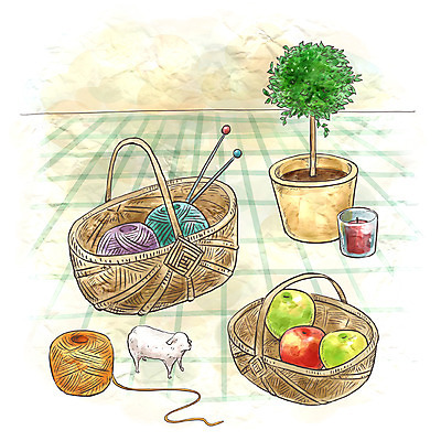 PSD 화분 인형 생활용품 백그라운드 과일 일러스트 초 페인터 주방용품 수채화 실내 사람없음 장식 인테리어 바구니 털실 장바구니 오브젝트 국내일러스트 디자인 페인팅 내부 쇼핑 실 파일형식