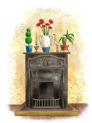 PSD 시설물 현대건축 건축 꽃 화분 백그라운드 일러스트 페인터 수채화 실내 사람없음 장식 인테리어 꽃병 건축부분 오브젝트 벽난로 촛대 국내일러스트 식물 건축물 디자인 페인팅 내부 파일형식