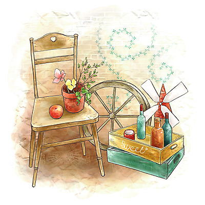 PSD 공공시설 꽃 화분 백그라운드 의자 과일 일러스트 페인터 수채화 실내 사람없음 장식 인테리어 상자 풍차 바퀴 병 사과 오브젝트 서랍장 국내일러스트 식물 식기 디자인 가구 페인팅 내부 시설 파일형식