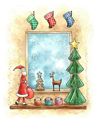 PSD 기념일 종교 백그라운드 크리스마스장식 크리스마스 일러스트 초 창문 페인터 크리스마스용품 수채화 양말 실내 사람없음 장식 인테리어 크리스마스트리 산타클로스 루돌프 오브젝트 국내일러스트 디자인 페인팅 사슴 이벤트 내부 용품 파일형식