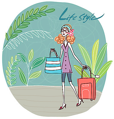 EPS 식물 우먼라이프 라이프스타일 여자 여행 가방 일러스트 한명 사람 20대 성인 야외 관광지 캐리어 여행가방 풀 여자만 여자한명만 성인여자만 청년만 청년여자만 성인한명만 청년여자한명만 성인여자한명만 성인만 국내일러스트 1 잡화 청년 생활 파일형식 벡터