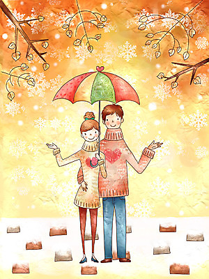 PSD 나무 라이프스타일 커플 계절 여자 남자 행복 겨울 일러스트 우산 페인터 사랑 사람 두명 눈 눈송이 커플티 커플룩 국내일러스트 자연요소 식물 옷 감정 관계 페인팅 날씨 눈_날씨 생활 파일형식