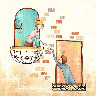 PSD 라이프스타일 커플 계절 여자 남자 행복 겨울 일러스트 페인터 사랑 사람 두명 발코니 러브레터 편지 설레임 국내일러스트 감정 관계 페인팅 생활 파일형식